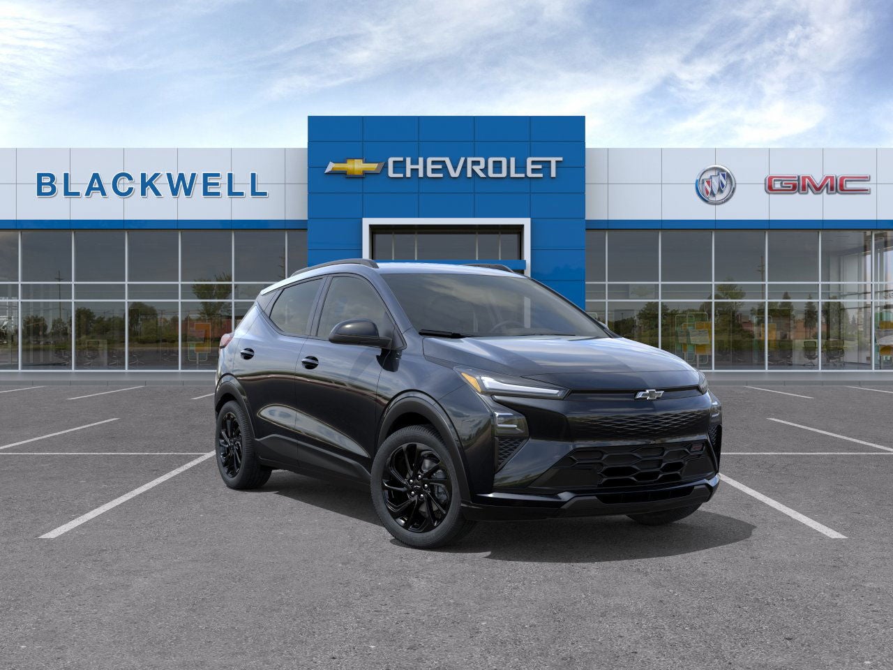 2027 Chevrolet Bolt RS in Mosaic Black Metallic — front three-quarter view