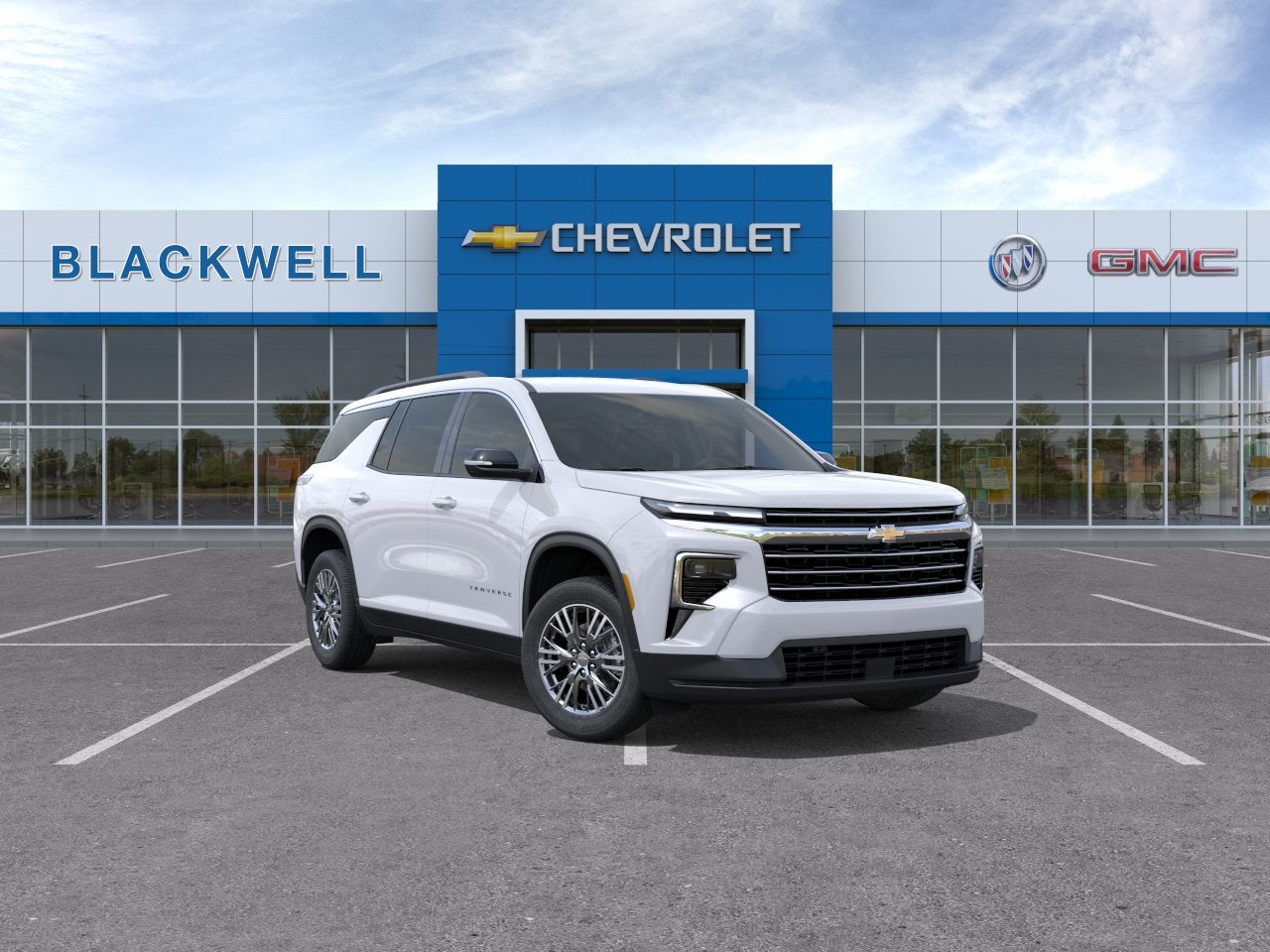 2026 Chevrolet Traverse LT in Summit White — front three-quarter view