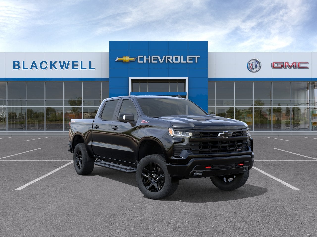 2026 Chevrolet Silverado 1500 LT Trail Boss in Black — front three-quarter view